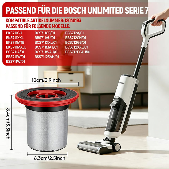 4er-Pack 12040193 Ersatzfilter für Bosch Unlimited Serie 7 Akku-Staubsauger BSS711W BSS715CARP BKS71