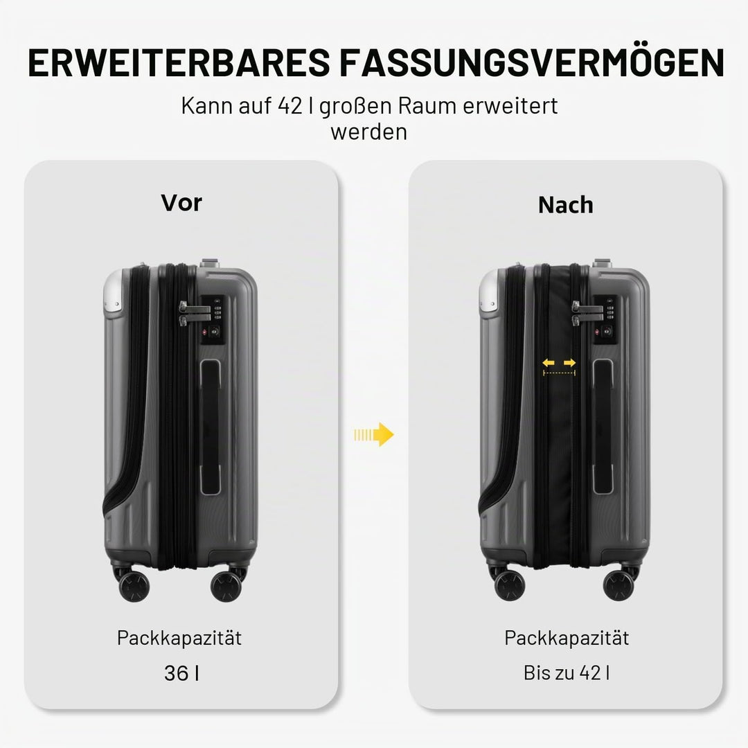 LEVEL8 Koffer Trolleys Leicht ABS+ PC Handgepäck Hartschalen-Koffer Trolley Rollkoffer Reisekoffer E