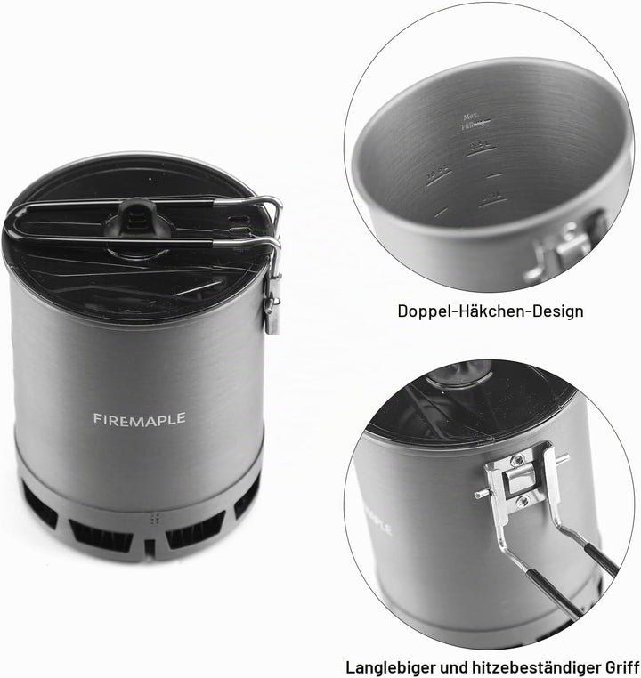 Fire-Maple G3 Camping-Küchenset Ultraleicht mit Aluminium-Topf, Titan-Kocher, Gabel und Löffel aus T