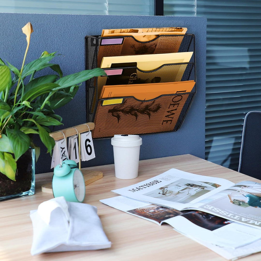 Hängeorganizer Wandablagefächer 3 Stöckiger Wandmontage Schreibtisch Organizer, A4 Zeitschriftenhalt