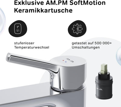 AM.PM Waschtischarmatur mit Einhebelmischer, SoftMotion Keramikkartusche, Neoperl Aerator, kratzfest