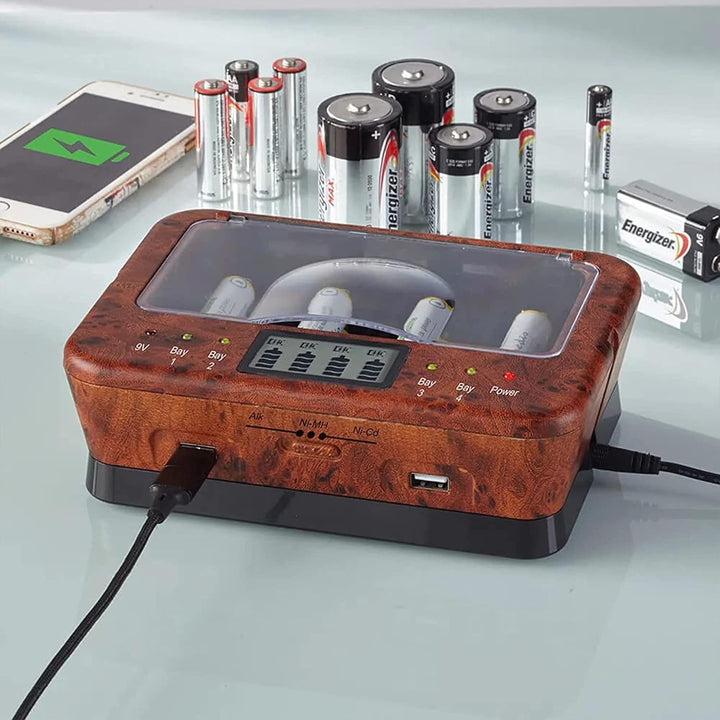 Universal-Ladegerät AA/LR6, AAA/LR3, C/LR14, D/LR20, 9 V, NiCd und NiMh + Alkaline – LCD-Display (B0