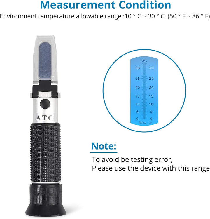 AUTOUTLET Refraktometer Brix Zucker 0-32% zuckergehalt messgerät mit ATC, Plastiktropfen, Reinigungs