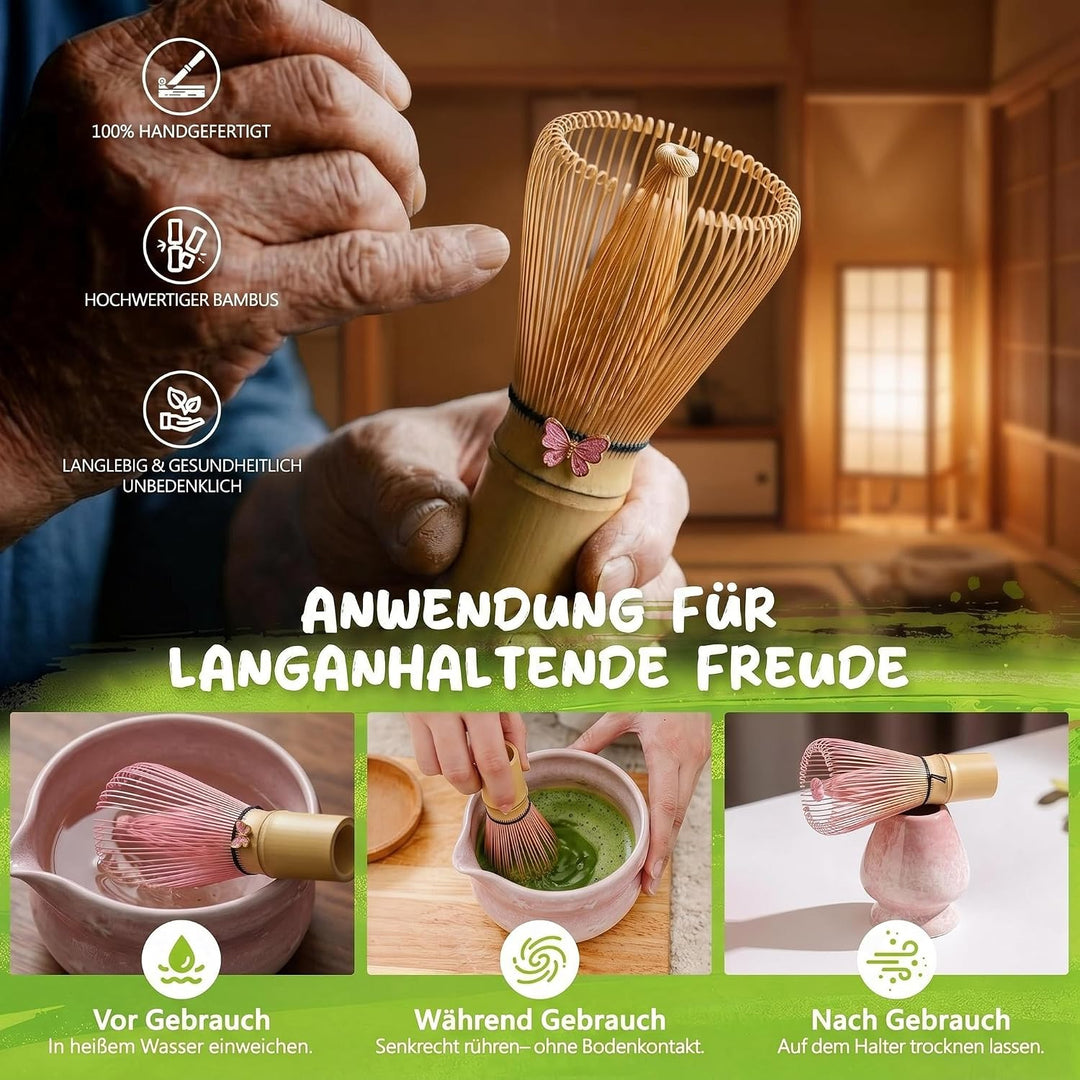 Matcha Set 8-Piece Premium Tea Ceremony Kit with Ceramic Bowl, 100+ Tines Bamboo Whisk (Chasen), Hol