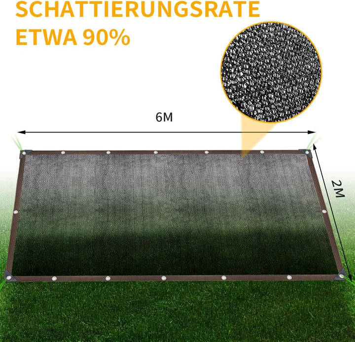 2x6M Sonnenschutz Netz Schattierungsnetz mit Ösen, 90% Sonnenschutz Leicht und Haltbarkeit Gewächsha