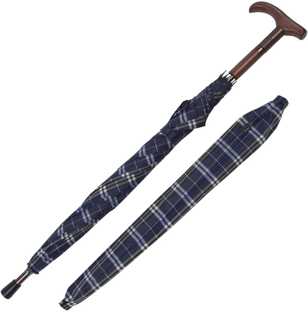 iX-brella Stützschirm höhenverstellbar mit Holzgriff - Karo blau, Karo Blau