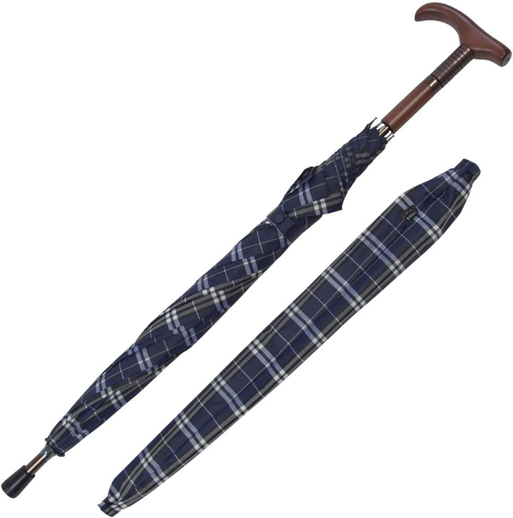 iX-brella Stützschirm höhenverstellbar mit Holzgriff - Karo blau, Karo Blau