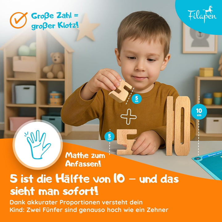 Filapen mathematisches Montessori Spielzeug I 62 Holz Bausteine aus Buche I Pädagogisches Lernspielz