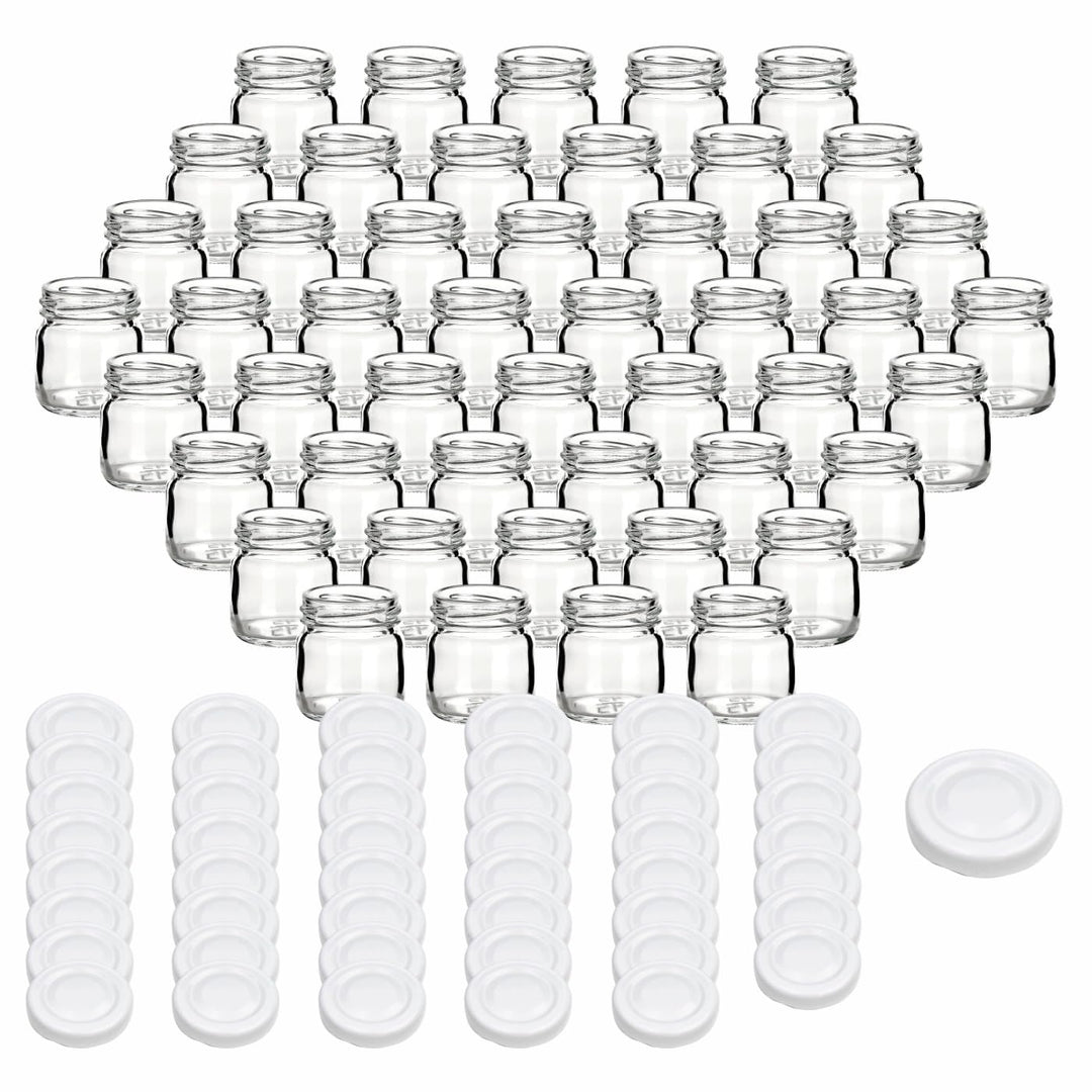 gouveo 48er Set Einmachgläser 40 ml Mini mit Schraub-Deckel weiss - Mini Vorratsgläser mit Drehversc