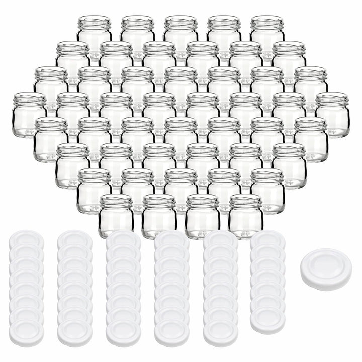 gouveo 48er Set Einmachgläser 40 ml Mini mit Schraub-Deckel weiss - Mini Vorratsgläser mit Drehversc