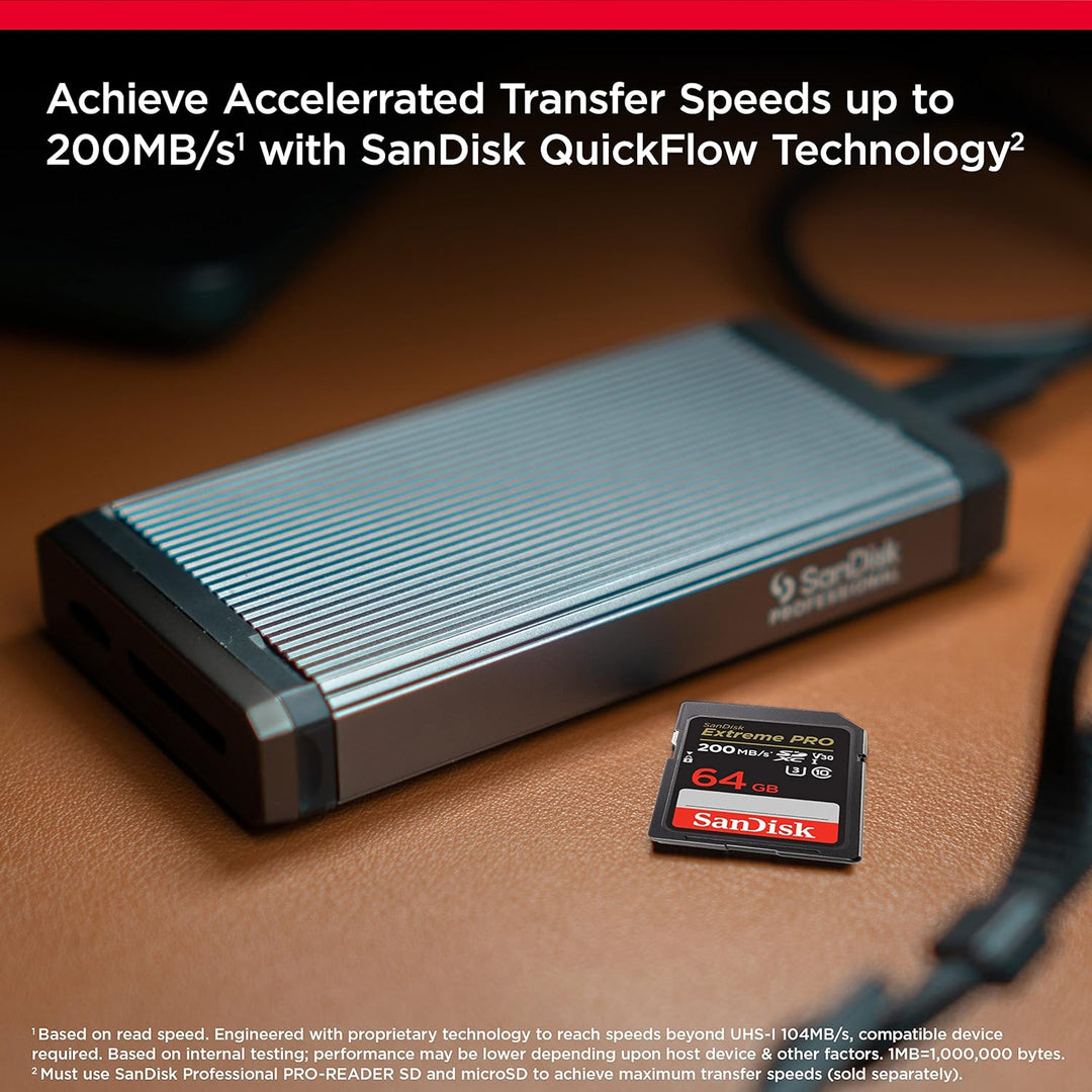 SanDisk Extreme Portable SSD 500 GB, Schwarz & Extreme PRO SDXC UHS-I Speicherkarte 64 GB (V30, Über