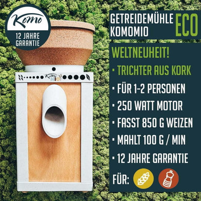 KoMo KoMoMio ECO Getreidemühle elektrisch - Holz, Arboblend® mit Korktrichter - 250W Motorleistung -