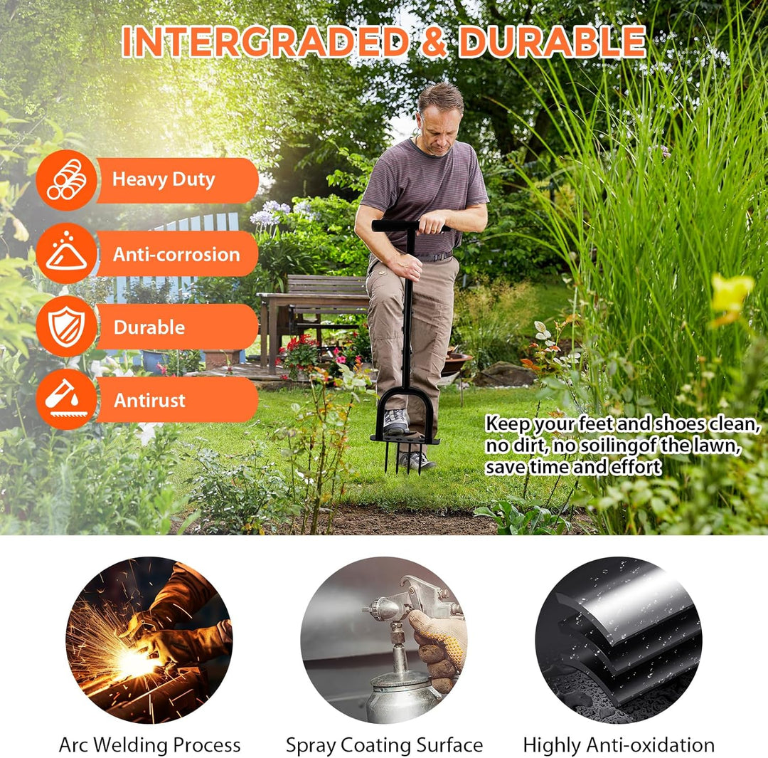 Rasenlüfter, Aerifizierer für Rasen, 2-in-1 Rasenbelüfter Rasenspecht, T-Griff Rasenbelüfter Handver