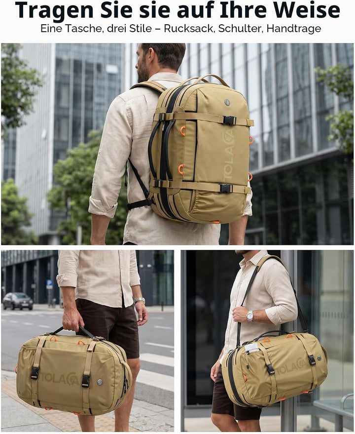 Tolaccea Reiserucksack, Handgepäck Rucksack Flugzeug, TSA-Freundlicher Laptop Rucksack 15,6 Zoll, Er