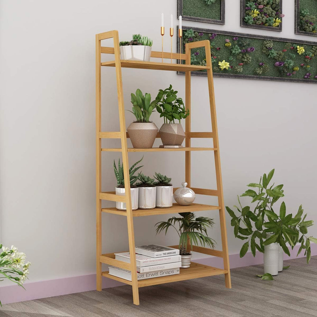 sogesfurniture Bücherregal Bambus Leiterregal Pflanzenregal Badregal Lagerregal mit 4 Böden, perfekt