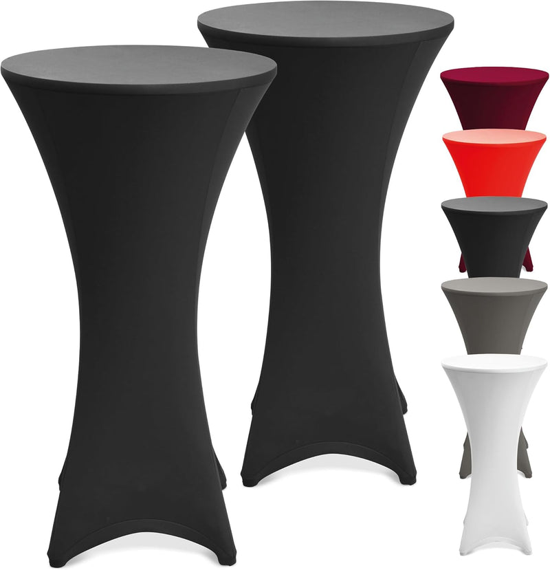 Beautissu 2er Set Stretch Stehtisch Husse Schwarz Ø 80-85 cm Stella – Verstärkung im Fussbereich & 4