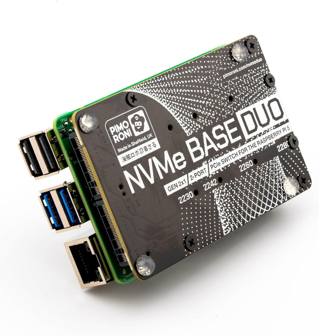 Pimoroni NVMe Base Duo Speichererweiterung für Raspberry Pi 5, 2X M-Key Slot, PCIe Gen 2 Switch