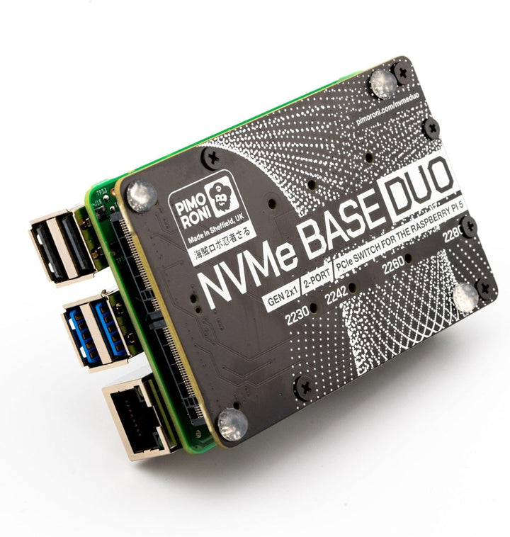 Pimoroni NVMe Base Duo Speichererweiterung für Raspberry Pi 5, 2X M-Key Slot, PCIe Gen 2 Switch