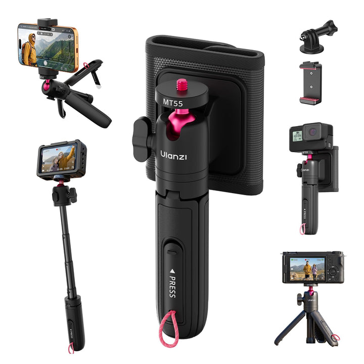 ULANZI MT55 SnapGo Mini Stativ & Selfie Stick, 4-in-1: Mantis/Rucksackgurt/Selfie/Stativ, 360° Kugel