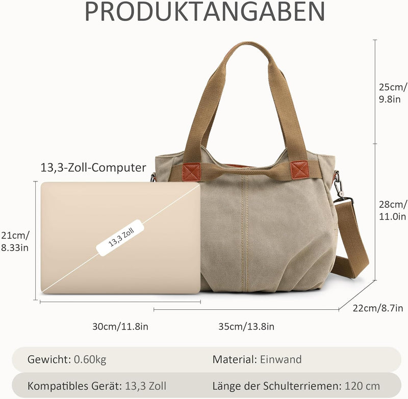 DIRRONA Casual Damen Segeltuch Umhängetasche Gross Kapazität Handtasche Reise Schultertasche Multifu