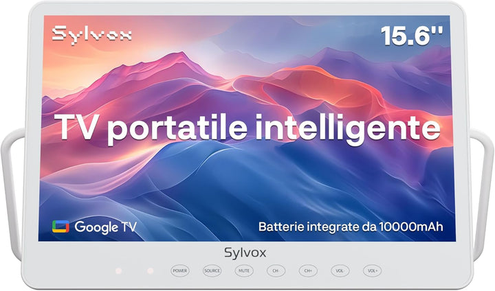SYLVOX Tragbarer Fernseher 15,6 Zoll | Google TV, 10000 mAh Akku (6h Laufzeit) | IP66 Wasserdicht |