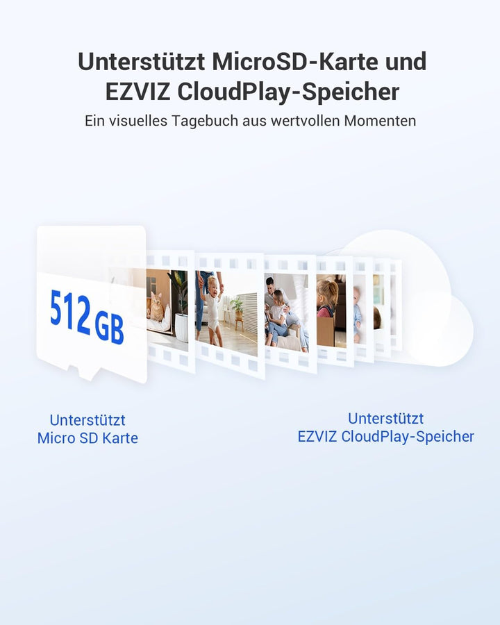 EZVIZ Akku Kamera Innen kabellos, 512GB Speicher, keine Abonnementgebühr, Alexa und Google kompatibe