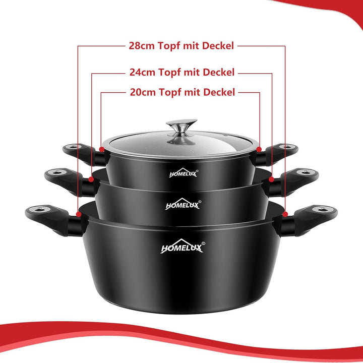 Topfset, HOMELUX 15tlg Induktions Töpfe Set | Aluminiumguss Kochtopfset, Antihaftbeschichtung Pfanne