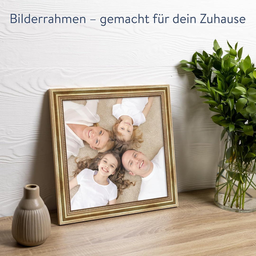 WANDStyle Bilderrahmen Antik 30x30cm I Farbe: Gold I Holzbilderrahmen I Fotorahmen I Goldener Barock