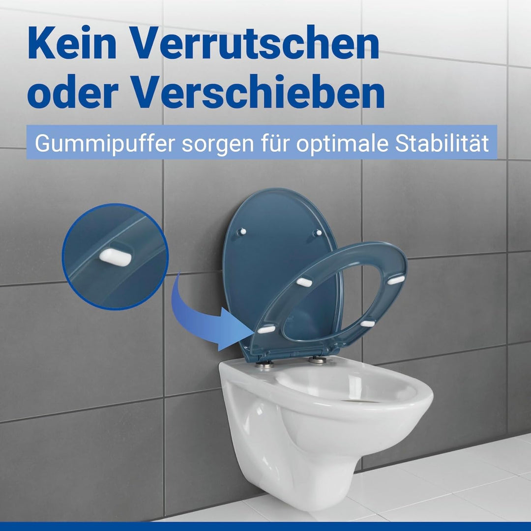 WENKO WC-Sitz Samos Slate-Blue, hygienischer Toilettensitz mit Absenkautomatik, mit Fix-Clip Hygiene