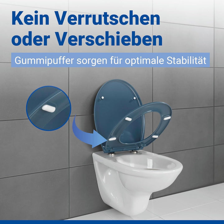 WENKO WC-Sitz Samos Slate-Blue, hygienischer Toilettensitz mit Absenkautomatik, mit Fix-Clip Hygiene