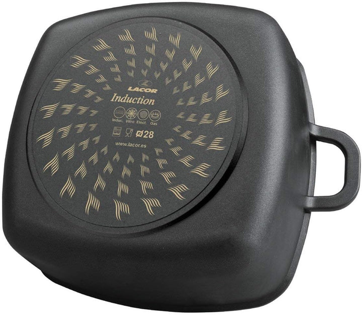Lacor 25829 Bratentopf mit Glasdeckel 28 cm, Giessen Aluminium, schwarz