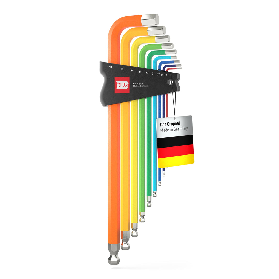 INBUS® 70273 Winkelschraubendreher Set 9tlg, 1.5–10mm, mit ColorGrip bunt & Kugelkopf — Made in Germ