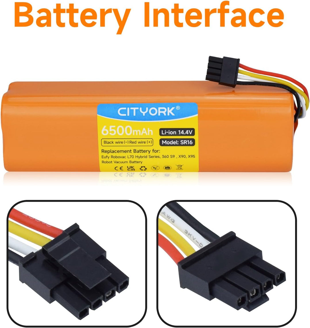 CITYORK Li-ion 14,4 V 6500mAh Akku für Eufy Robovac L70 Hybrid, T2190, T2190G21 /INR18650M26-4S2P, B