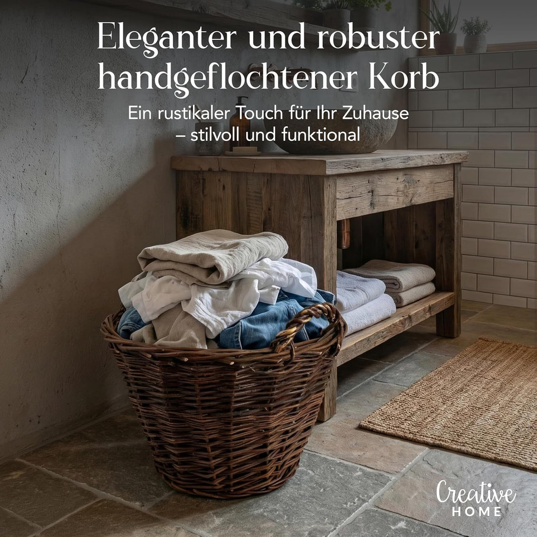 Creative Home Weidenkorb mit Zwei Henkel | Gross ø 35 cm | Für Geschenkkorb | Kaminkorb Brennholzkor