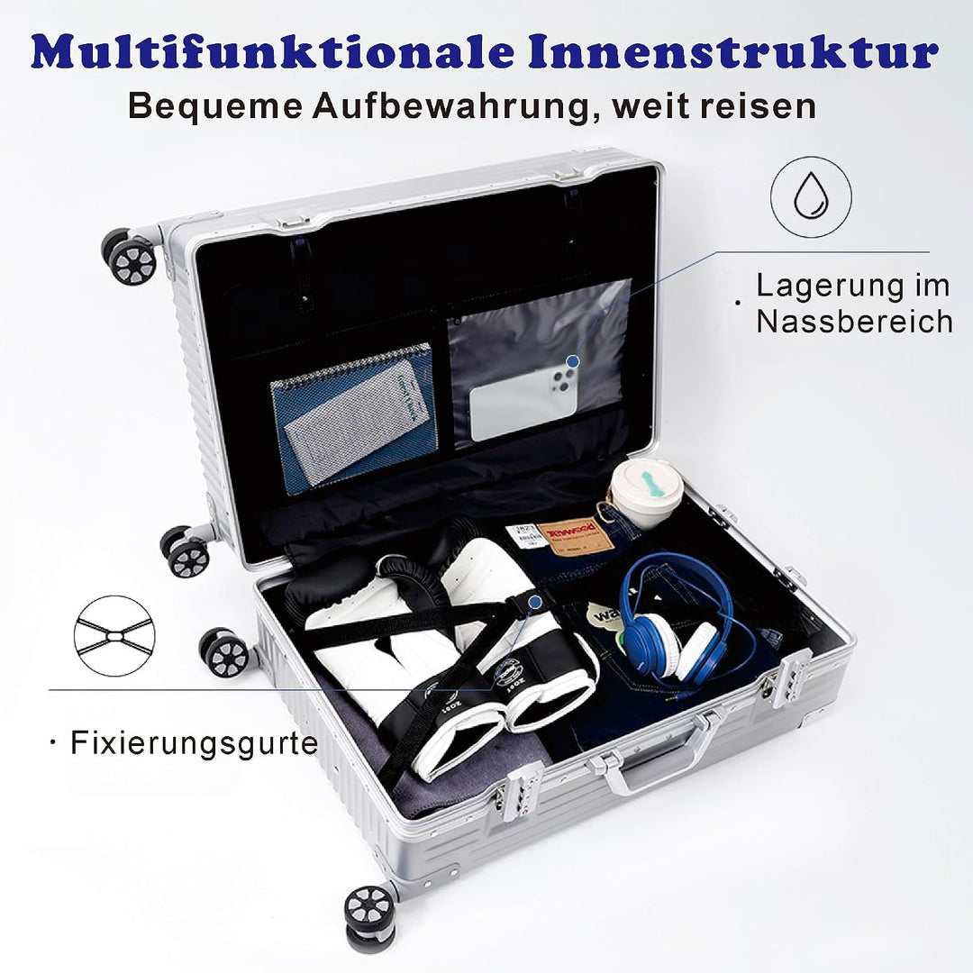 Aluminiumrahmen Koffer L (69cm) – Robuster 100% PC Hartschalen-Trolley, 60L Mittlerer Reisekoffer fü