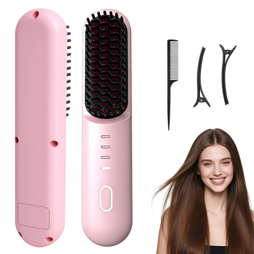 HENGBIRD Kabellose Glättbürste Pink Edition – 3-in-1 Haarglätter Bürste Zum Glätten, Locken & Pflege