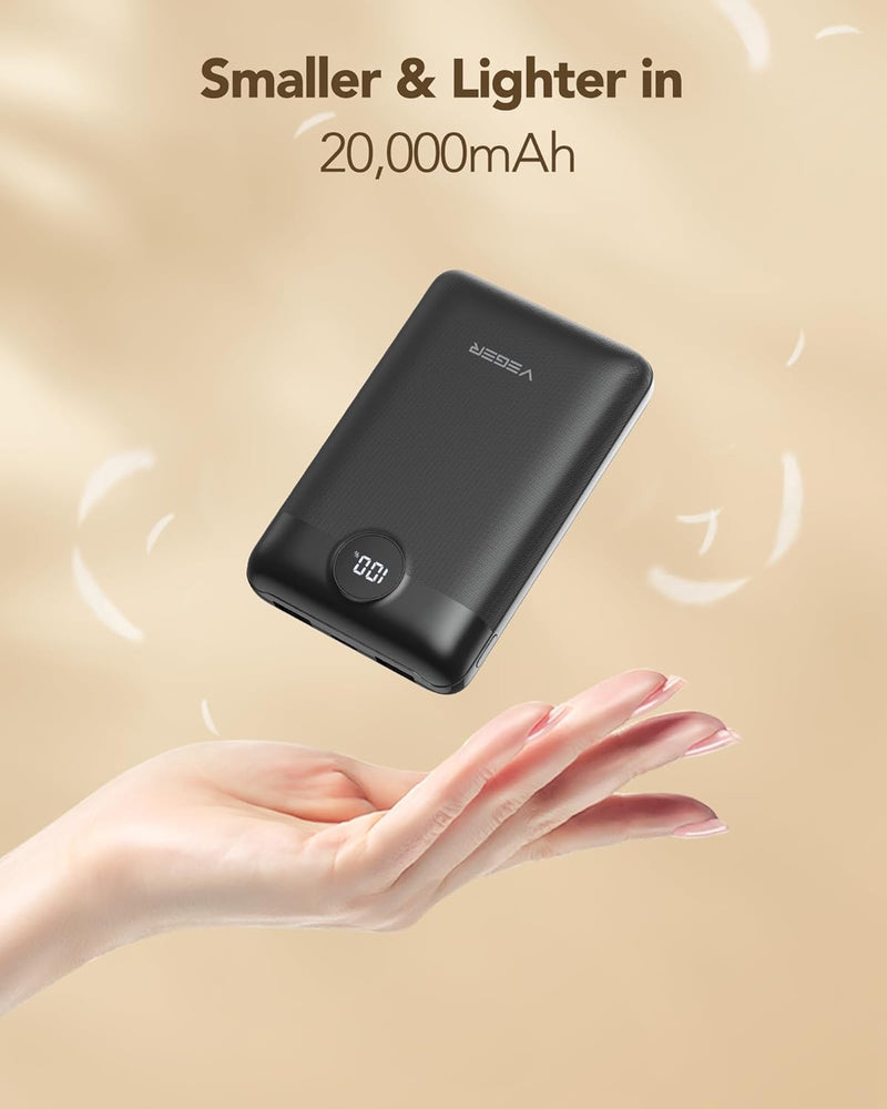 VEGER Powerbank 20000mAh klein 22.5W Max, 20W PD QC3.0 Schnelles Aufladen Externer Akku, 3 Ausgänge