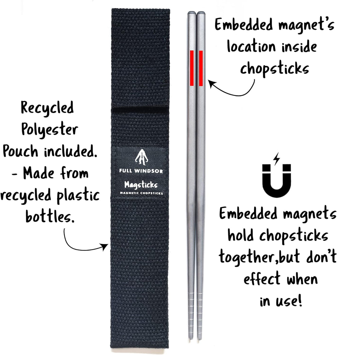MAGSTICKS Premium magnetische Essstäbchen aus Titan – wiederverwendbare Reise-Essstäbchen