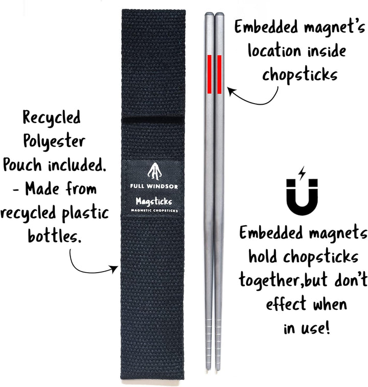 MAGSTICKS Premium magnetische Essstäbchen aus Titan – wiederverwendbare Reise-Essstäbchen