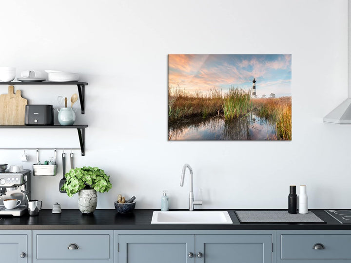 Pixxprint Glasbild | Wandbild aus Echtglas | Leuchtturm | 80x60 cm | inkl. Aufhängung und Abstandsha