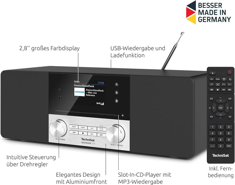 TechniSat DIGITRADIO 3 IR - Stereo DAB Radio Kompaktanlage (DAB+, UKW, CD-Player, Bluetooth, Interne