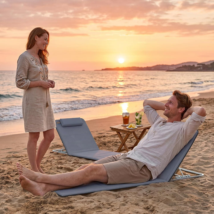 Outsunny Strandmatte, 2er Set, Faltbare Strandmatratze, Sonnenmatte, 5-stufige Höhe, mit Tragetasche