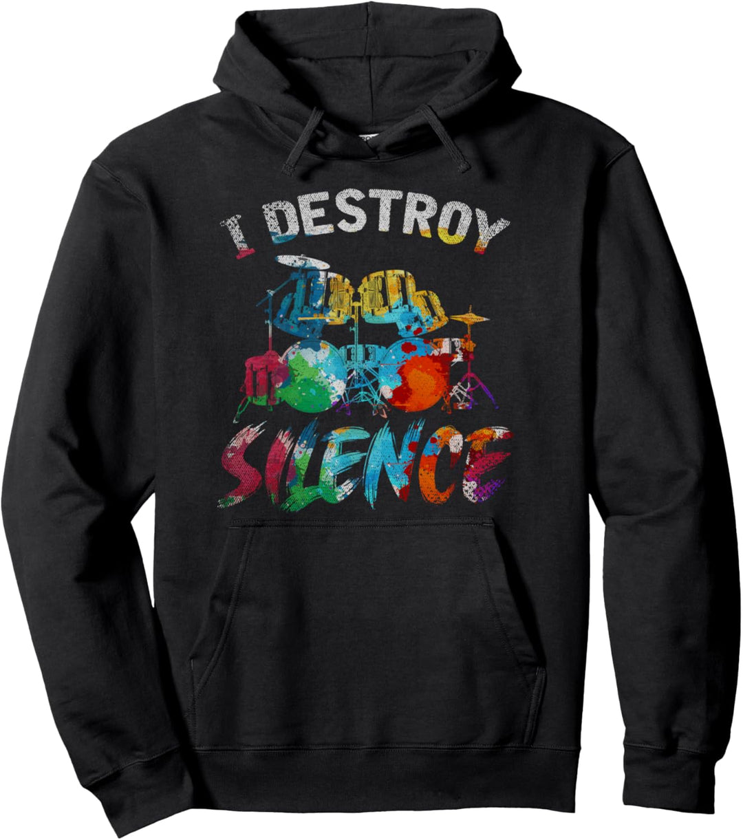 Ich zerstöre die Stille Musik Drummer Lustiges Schlagzeug Pullover Hoodie