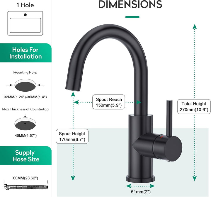 CREA Wasserhahn Küche, 360° Drehbare Küchenarmatur für Kleine Küche, Mischbatterie für Küche oder Ba