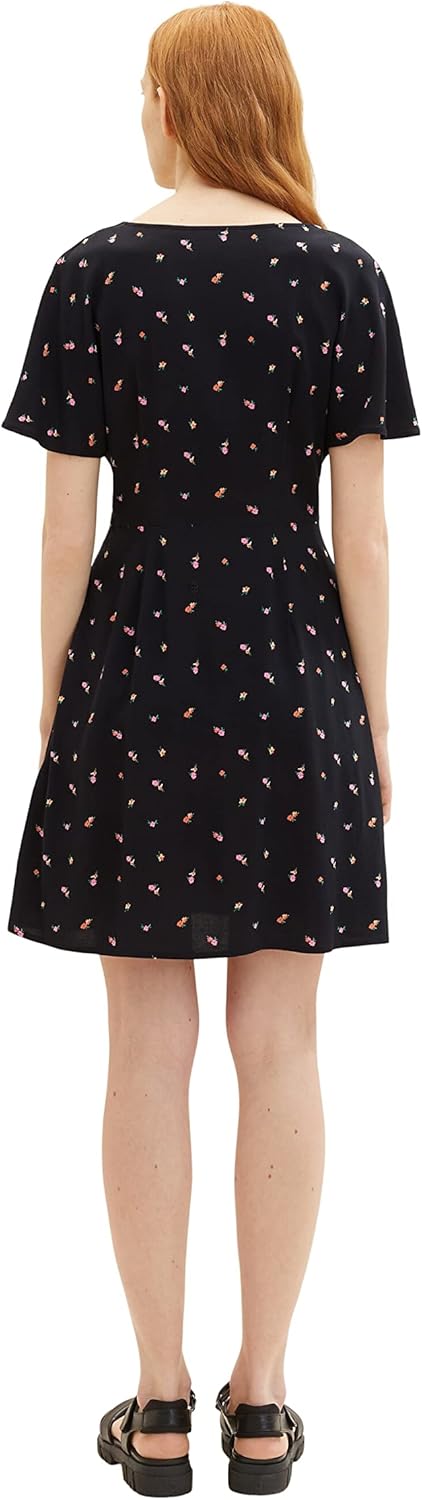 TOM TAILOR Denim Damen Sommerkleid mit Blumen XS 31950 - Small Black Flower Print, XS 31950 - Small