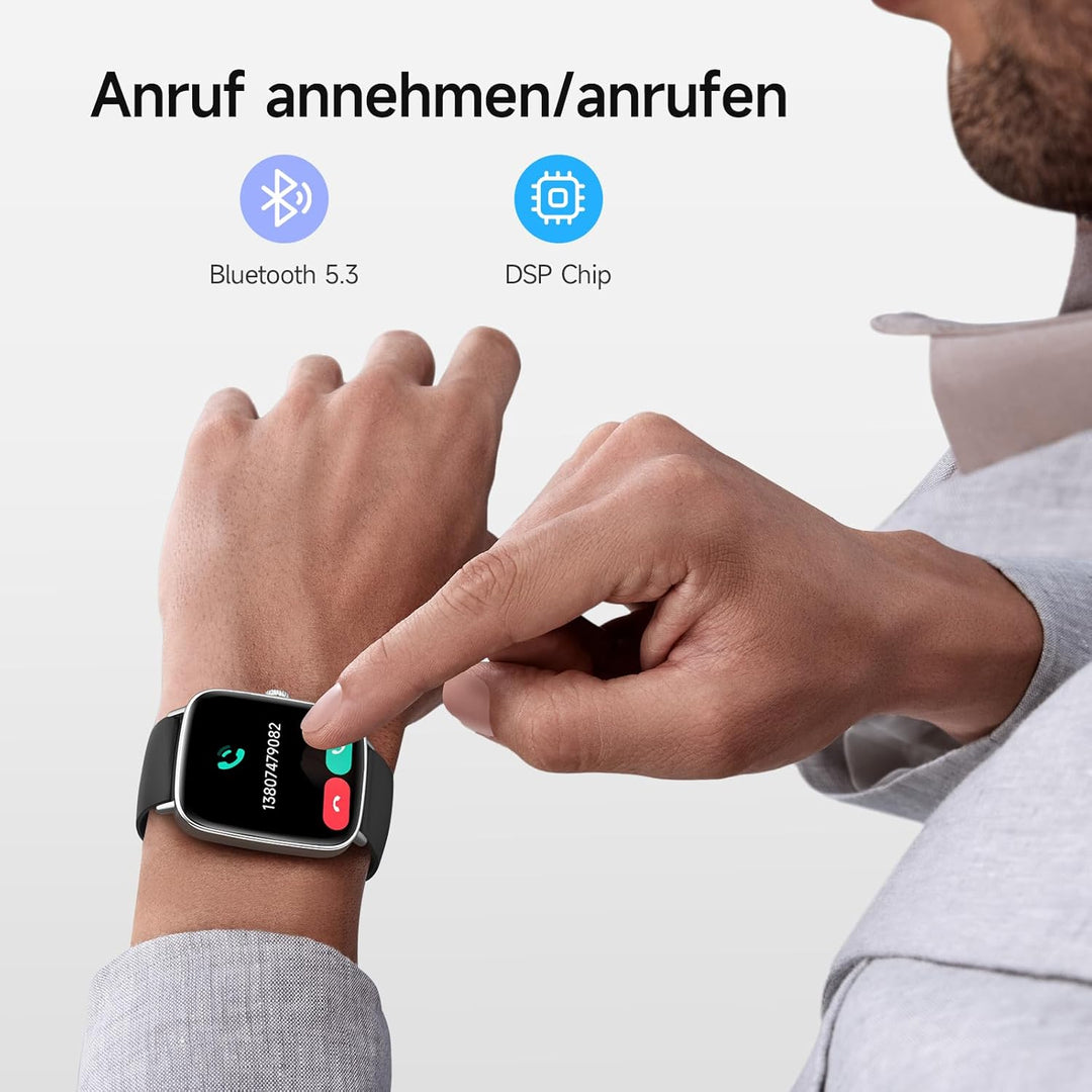 Smartwatch Herren Damen mit Telefonfunktion,1.85" HD Uhren mit Herzfrequenz Schlafmonitor SpO2 Schri