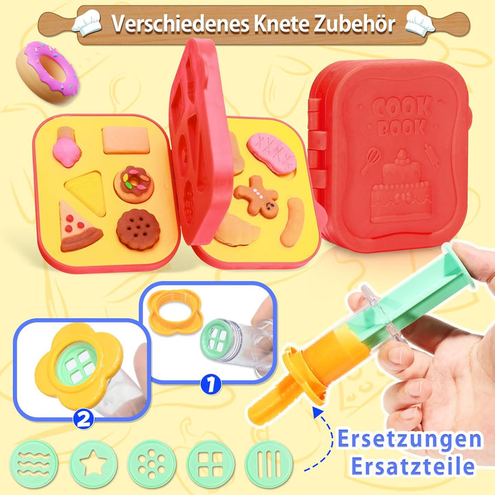 VBACALA 41 Stück Knete Set mit 12 Dosen Knetmasse, Knetwerkzeug Kinder Spielküche mit Eismaschine, B