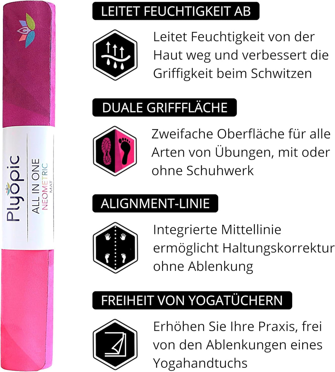 Plyopic All-In-One Yoga-Matte – Rutschfest auch bei Schweiss | Premium Matte mit Sweat-Grip Oberfläc