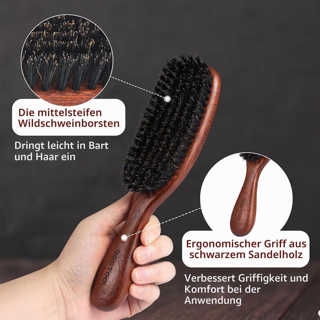 BESTOOL Haarbürste, Wildschweinborsten Bürste für Damen Herren, Naturborsten Bürste für dünnes, fein