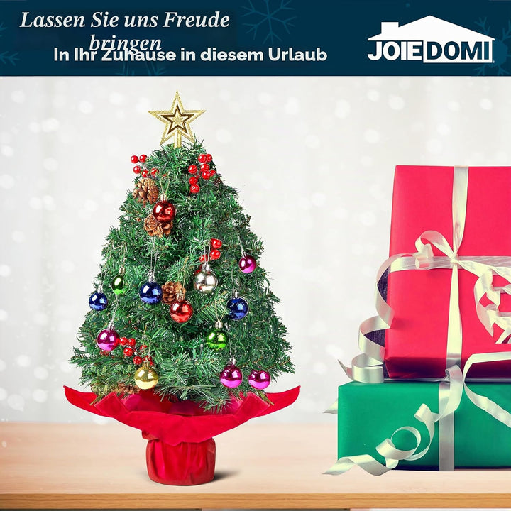 Joiedomi 24" Prelit Tabletop Weihnachtsbaum mit warmen Lichtern, Stechpalmen Beeren, Tannenzapfen fü